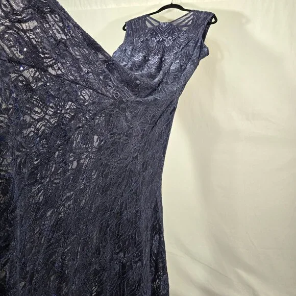 R & M Richards Mother Of The Bride BLUE Sequined Lace Sheer Formal Dress Size 16 - Picture 6 of 17